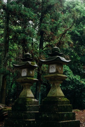 Landmarks of a traditional japanese temple area