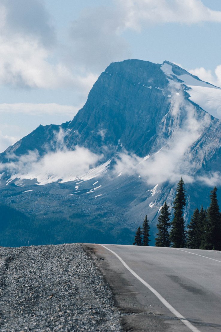 A road before a blue mountain, Icefields parkway between Banff National Park and Jasper National Park #039, 31 july 2016 A road before a blue mountain