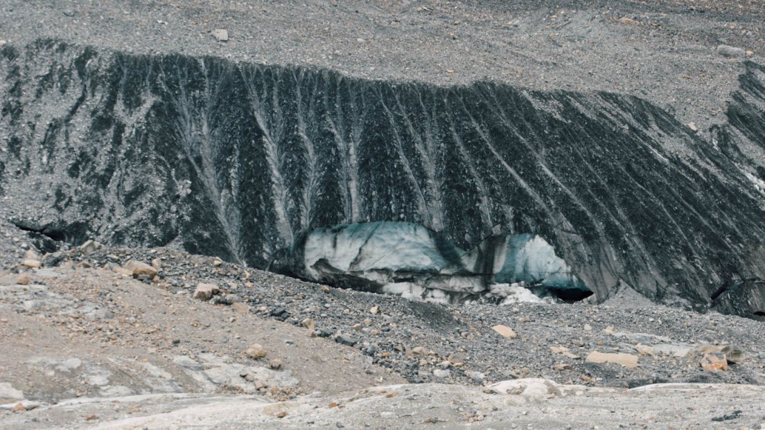 Close view of the dirty ice on Athabasca Glacier, Icefields parkway between Banff National Park and Jasper National Park #159, 31 july 2016 Close view of the dirty ice on Athabasca Glacier