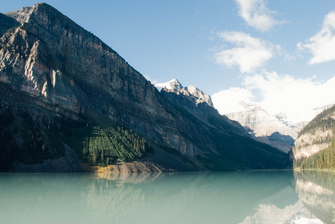 Approaching the end of Lake Louise Trail on a sunny morning, Banff National Park, Lake Louise #006, 1st august 2016 Approaching the end of Lake Louise Trail on a sunny morning