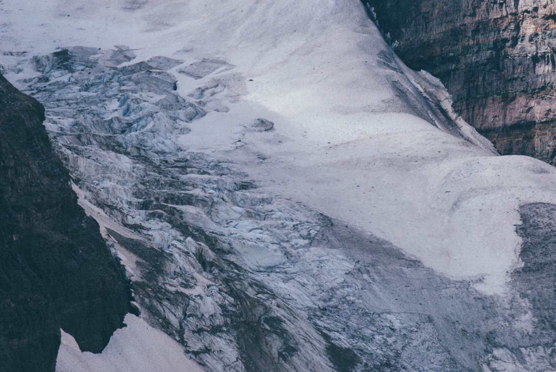 Closeup shot of the glacier on the Three Glaciers Trail