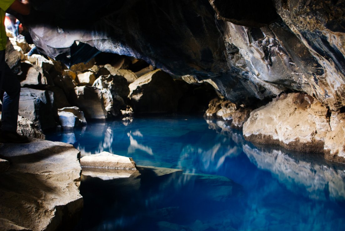 Subterranean azure hot pool that came to fame through an episode of the acclaimed HBO show Game of Thrones with characters Jon Snow and Ygritte, Grjótagjá cave #003, Iceland, 4 august 2017