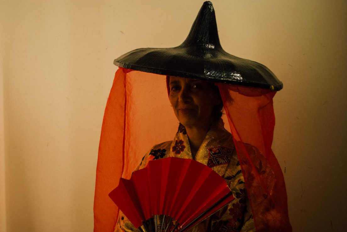 A western lady trying out a traditional japanese costume