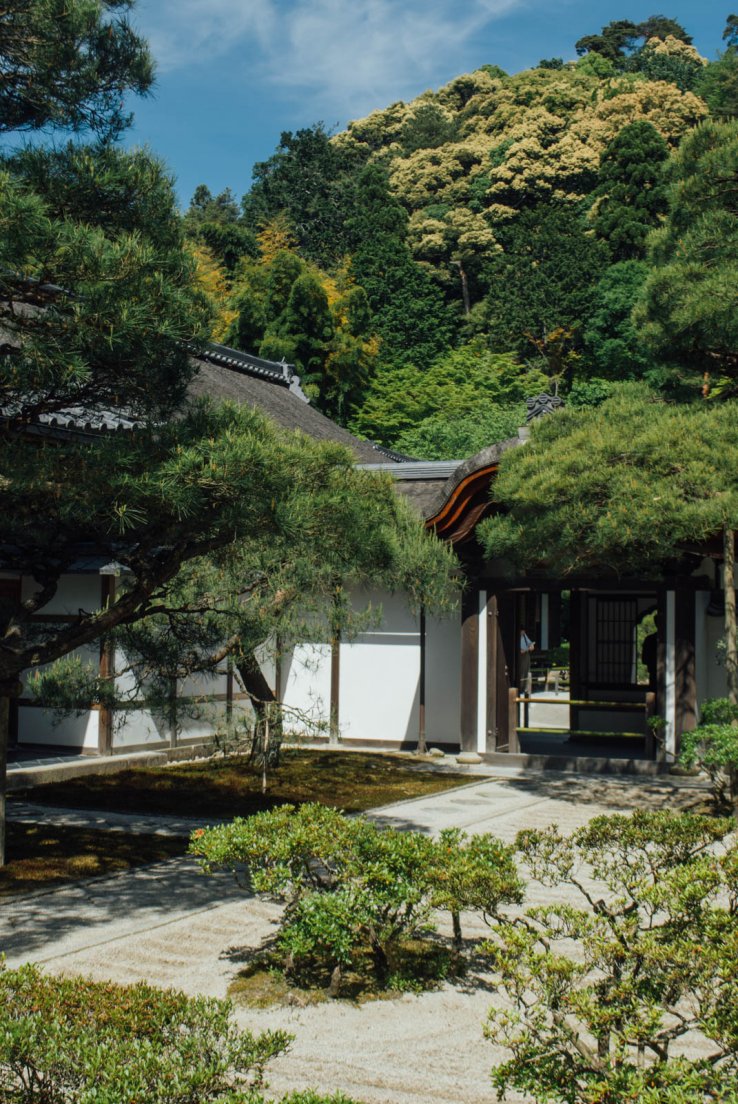 One of the corners of the temple vicinity with the forest-covered mountain hill right behind, First day in Kyoto #010, Ginkaku-ji, Kyoto, Japan, 08 may 2016 One of the corners of the temple vicinity with the forest-covered mountain hill right behind