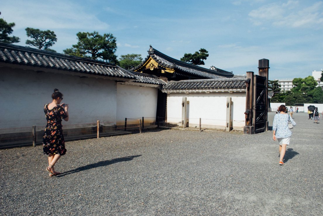 Tourists walking in the courtyard