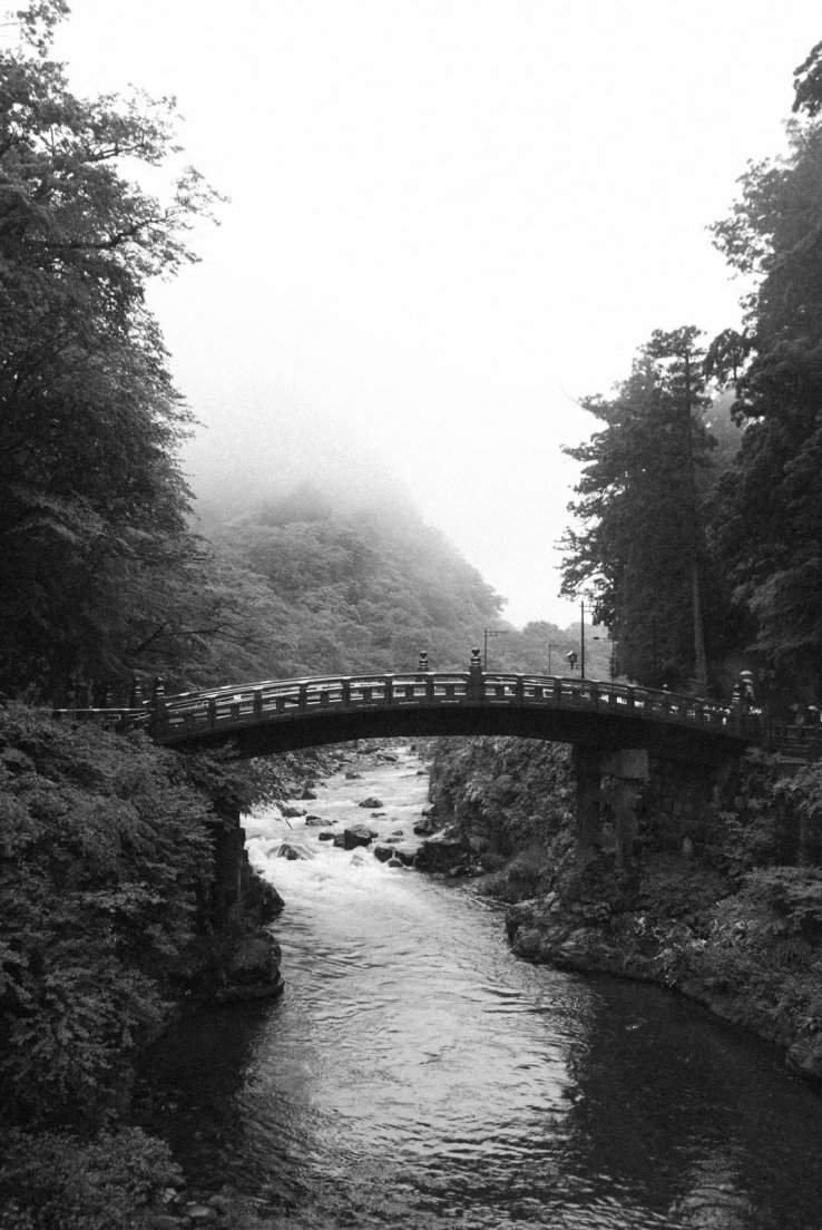 Black and white photograph of a traditional japanese bridge, Nikkō #047, 17 may 2016 Traditional japanese bridge