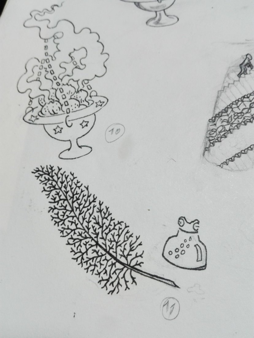 Preparatory drawing of a mushroom chalice and an algae quill with matching ink for Enchanteresse, a collection of hand-painted porcelains by messalyn, 23 march 2019 Preparatory drawing of a mushroom chalice and an algae quill with matching ink for Enchanteresse, a collection of hand-painted porcelains by messalyn